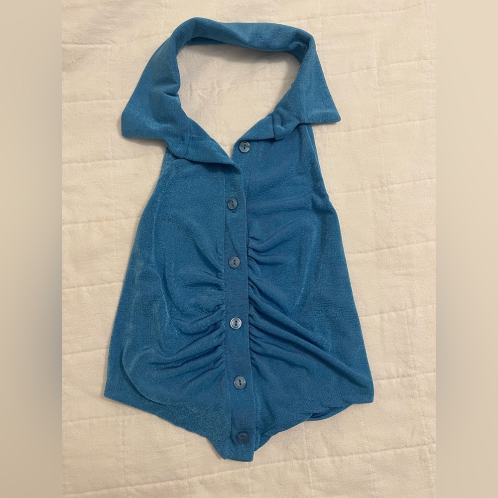 Button up scrunched halter top